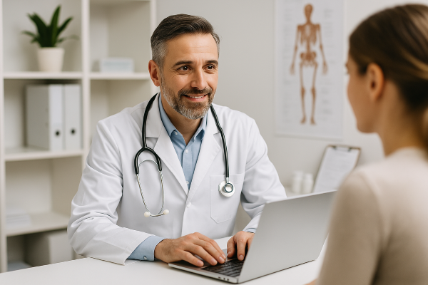 Médecin en consultation avec un patient